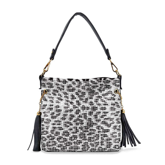 Sparkling Rhinestone Animal Print Hobo Handbag