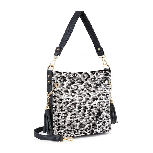 Sparkling Rhinestone Animal Print Hobo Handbag