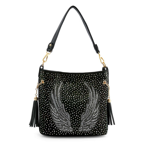 Wings Design Rhinestone Hobo Handbag