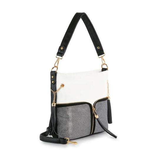 Rhinestone Zip Hobo Handbag