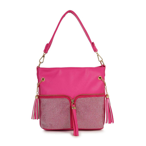 Rhinestone Zip Hobo Handbag