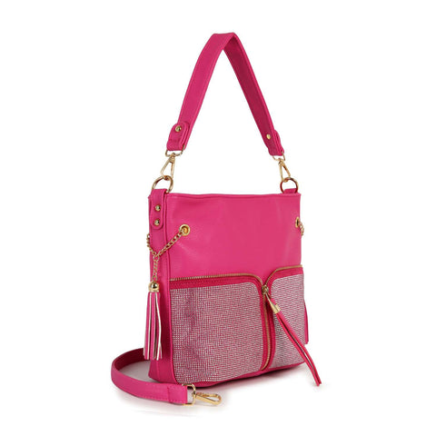 Rhinestone Zip Hobo Handbag