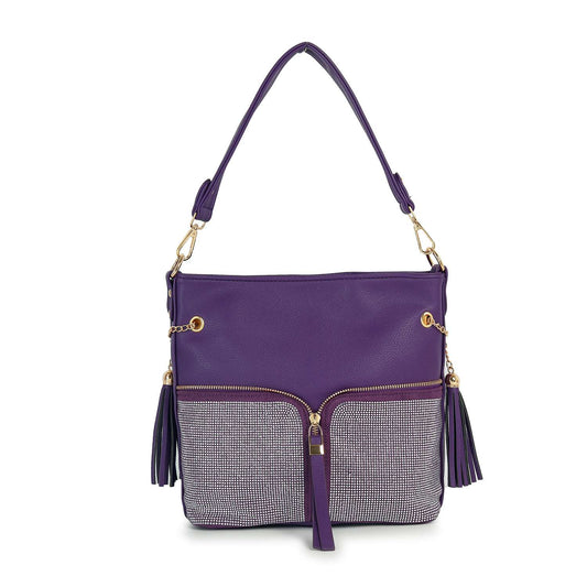 Rhinestone Zip Hobo Handbag