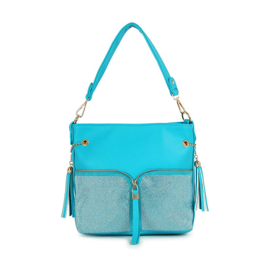 Rhinestone Zip Hobo Handbag