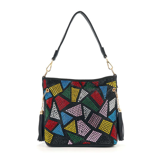 Colorful  Stained Glass  Design Rhinestone Crossbody Hobo