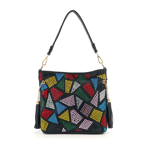 Colorful  Stained Glass  Design Rhinestone Crossbody Hobo