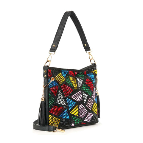 Colorful  Stained Glass  Design Rhinestone Crossbody Hobo