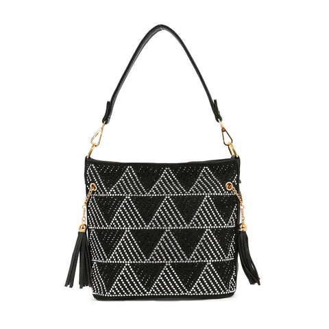 Rhinestone Geometric Design Hobo Crossbody