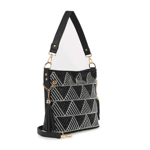 Rhinestone Geometric Design Hobo Crossbody