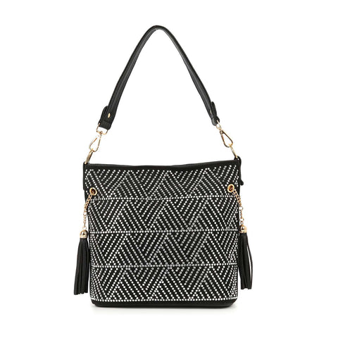 Rhinestone Geometric Design Hobo Crossbody
