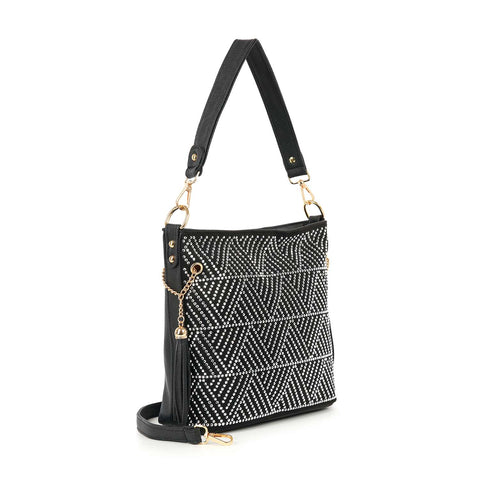 Rhinestone Geometric Design Hobo Crossbody