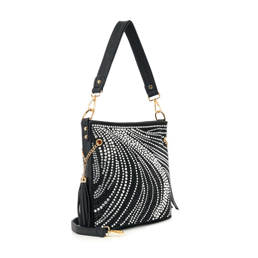 Rhinestone Design Hobo Crossbody Bag