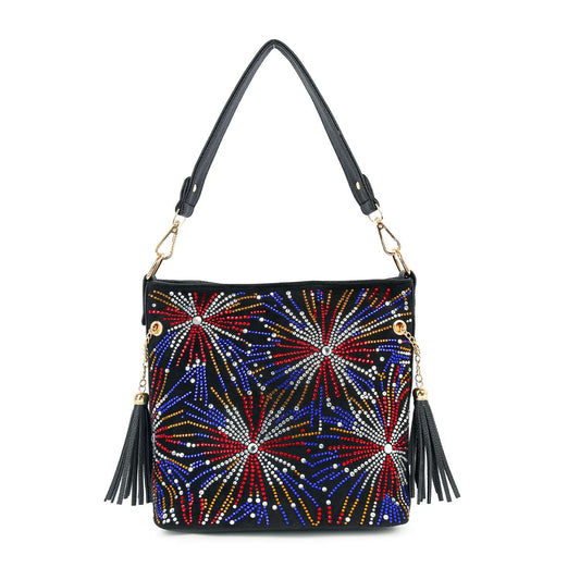 Rhinestone Fourth of July Explosion Hobo Crossbody
