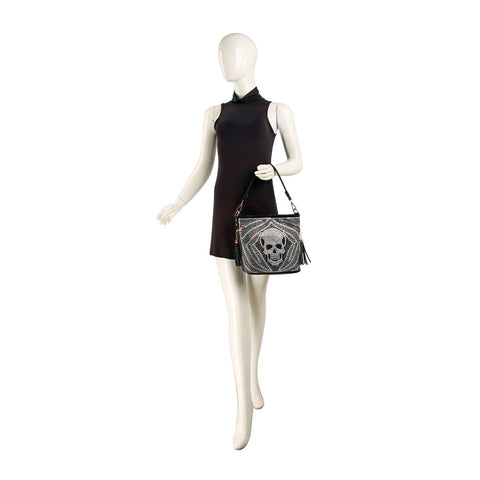 Unique Bling Skull Design Hobo Crossbody