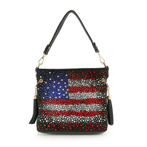 Faded Rhinestone Bling Flag Pattern Hobo Crossbody