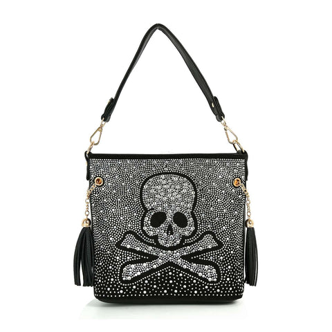 Spectacular Ombre Rhinestone Skull Design Hobo Crossbody