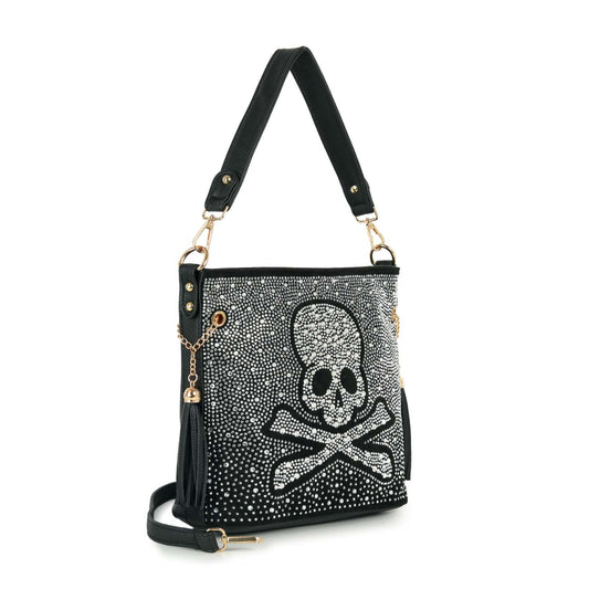 Spectacular Ombre Rhinestone Skull Design Hobo Crossbody