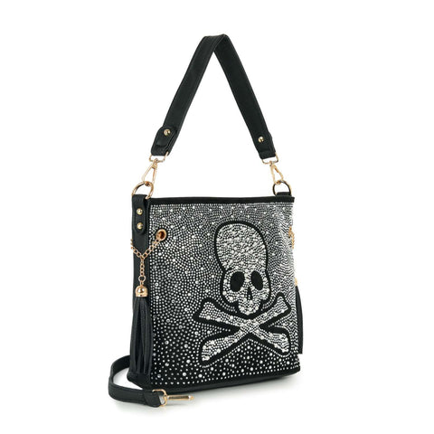 Spectacular Ombre Rhinestone Skull Design Hobo Crossbody