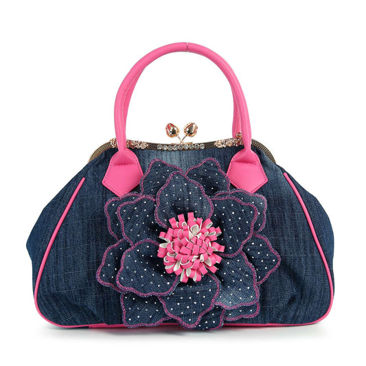 Raised Flower Metal Frame Hand Tote