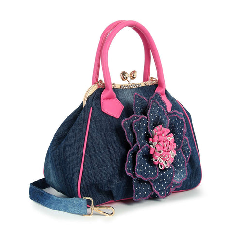 Raised Flower Metal Frame Hand Tote
