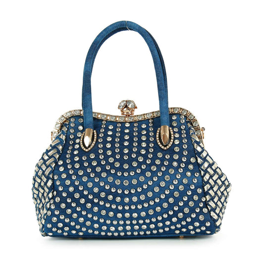 Woven Accented Denim Metal A-Frame Hand Tote