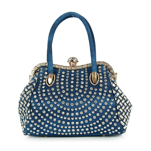 Woven Accented Denim Metal A-Frame Hand Tote