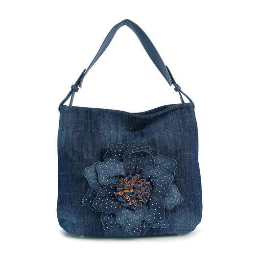 Raised Flower Denim Hobo Handbag