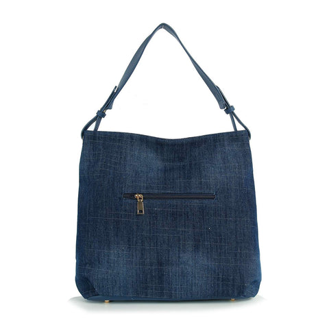 Raised Flower Denim Hobo Handbag