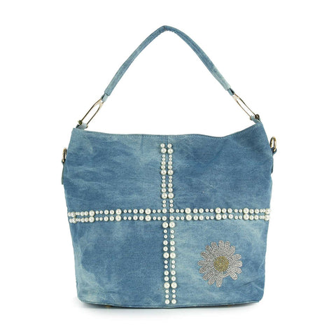 Daisy Rhinestone Beaded Denim Hobo Set