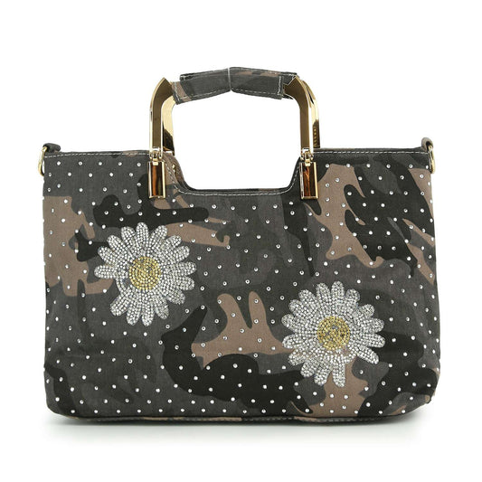Rhinestone Daisy Camo Tote Handbag