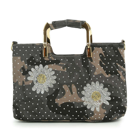 Rhinestone Daisy Camo Tote Handbag