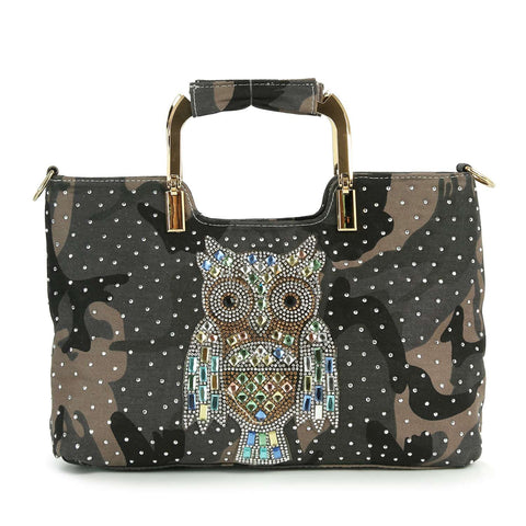 Rhinestone Owl Camo Tote Handbag