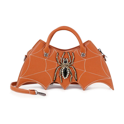 Bat Wing Rhinestone Spider Accent Fashion Bag