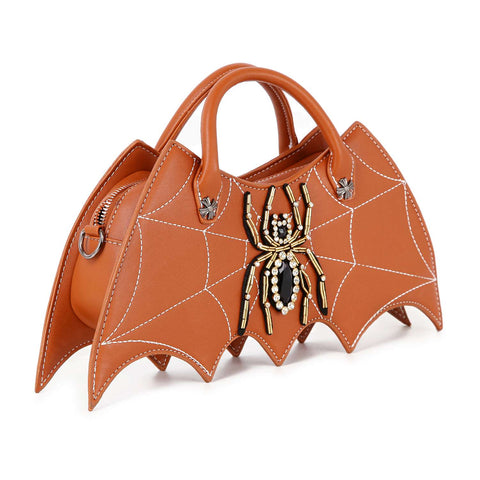 Bat Wing Rhinestone Spider Accent Fashion Bag