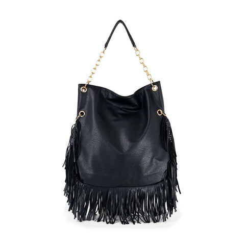 Studded Union Jack Design Fringed Hobo Handbag