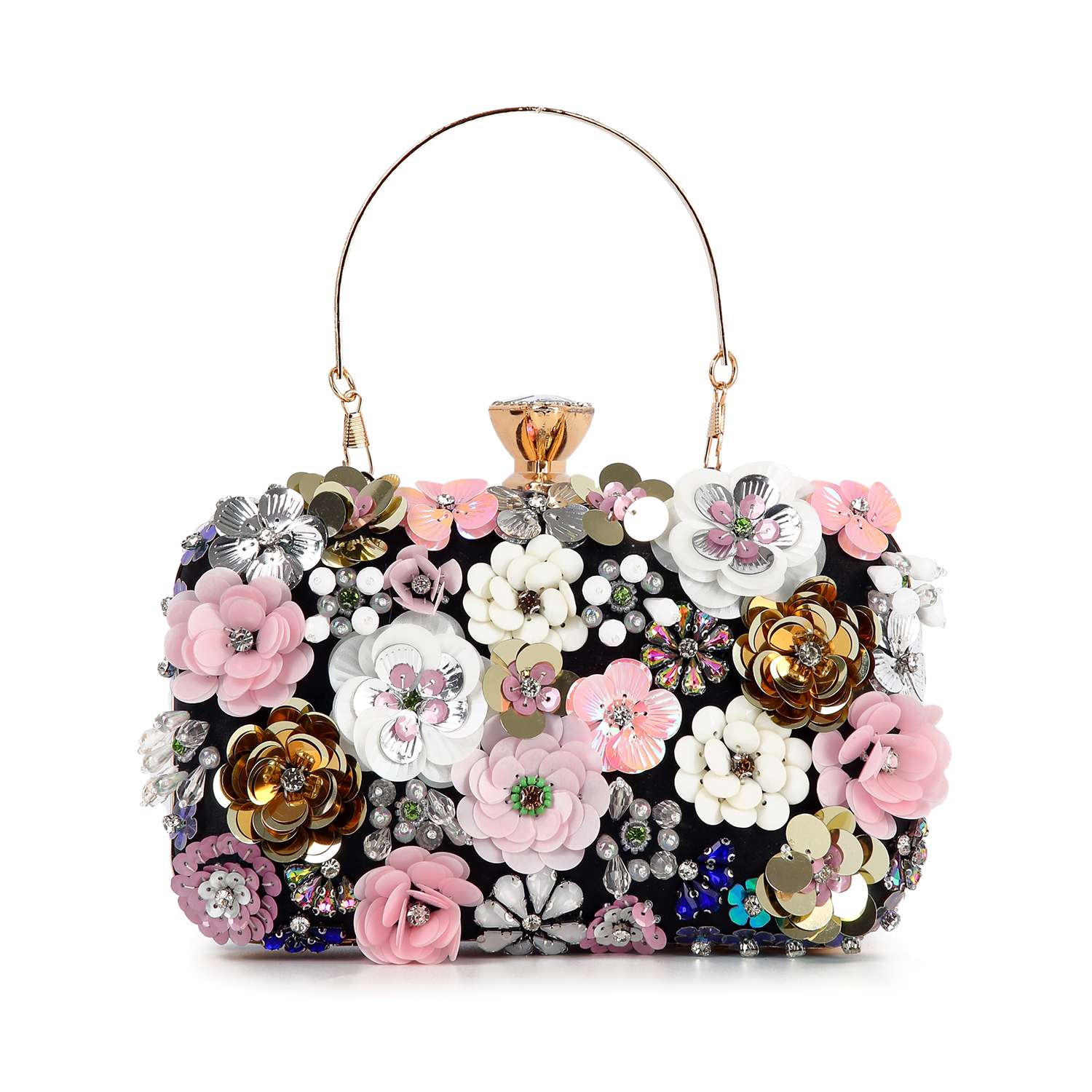 Raised Flower Beaded Evening Bag handbagexpress