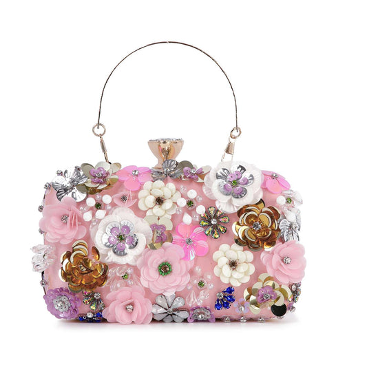 Raised Flower Beaded Evening Bag