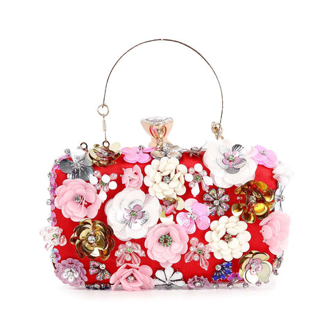 Raised Flower Beaded Evening Bag