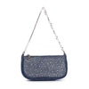 The Denim Bling Shoulder Bag is a small blue denim bag with silver studs, a zip closure, and a stylish silver chain strap—ideal as your everyday accessory.
