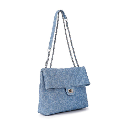 Rose Pattern Denim Look Shoulder Bag