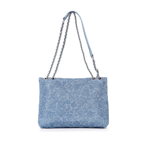 Rose Pattern Denim Look Shoulder Bag