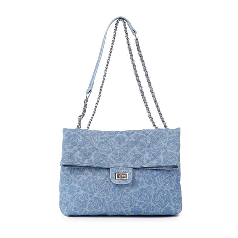 Rose Pattern Denim Shoulder Bag