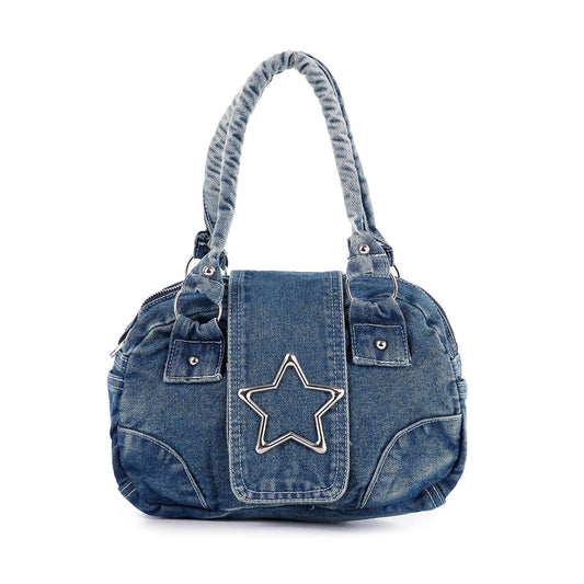 Star Accented Denim Fashion Bag