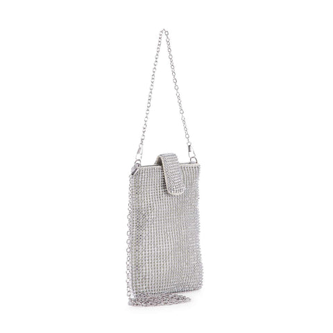 Top Flap Rhinestone Metal Mesh Cell Phone Crossbody