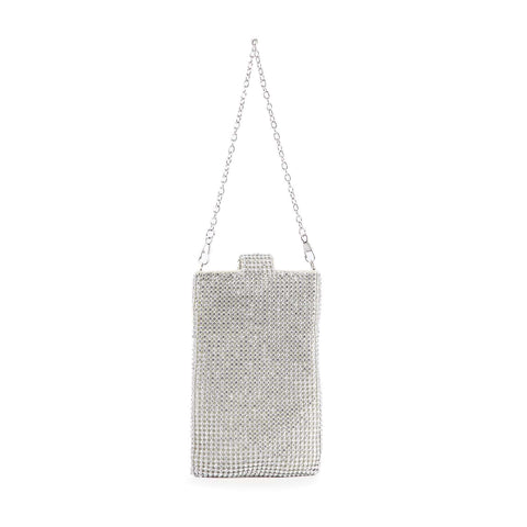 Top Flap Rhinestone Metal Mesh Cell Phone Crossbody