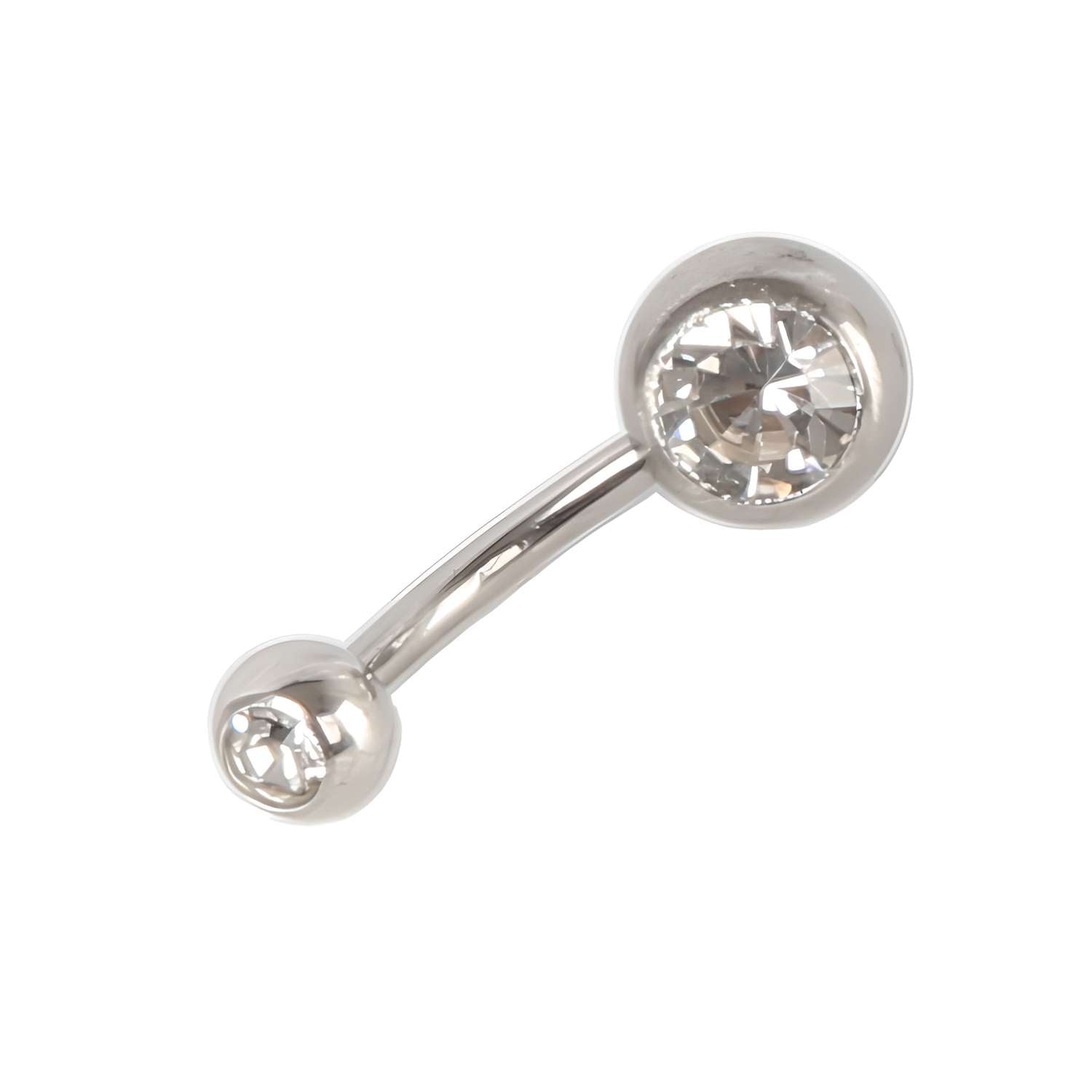 A set of 10 dazzling belly button rings, each featuring a silver curved barbell with clear gemstones on both ends and measuring 8mm—perfect for everyday wear and beautifully shown against a white background.