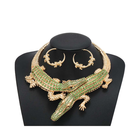 Alligator Rhinestone Collar Necklace Set