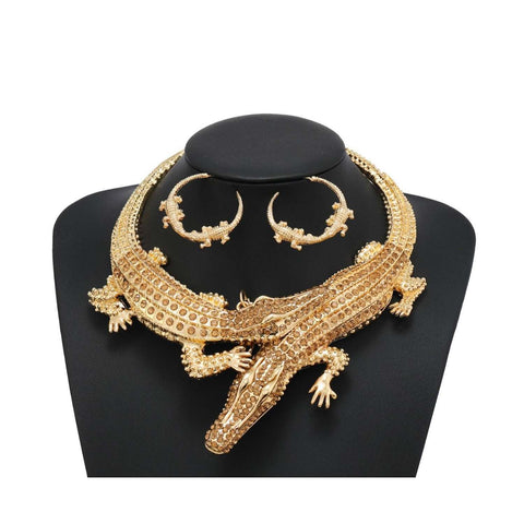 Alligator Rhinestone Collar Necklace Set