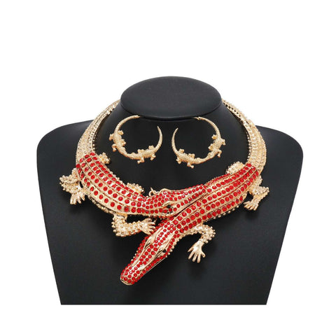 Alligator Rhinestone Collar Necklace Set