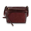 The Genuine Leather Unique Fold Over Crossbody Sling in burgundy features a large front suede pocket, gold zipper, and adjustable strap. Stylish and lightweight, it’s showcased against a white background.